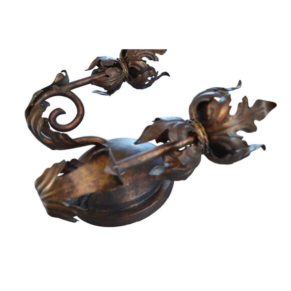 Antique Cast Iron Double Arm Wall Sconce Candle Holder Victorian Made in Mexico - Picture 2 of 11